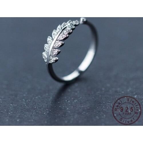 WANTME 925 Sterling Silver Romantic Charming Crystal Zircon Leaf Adjustable Finger Ring for Women Wedding Proposal Jewelry Gift