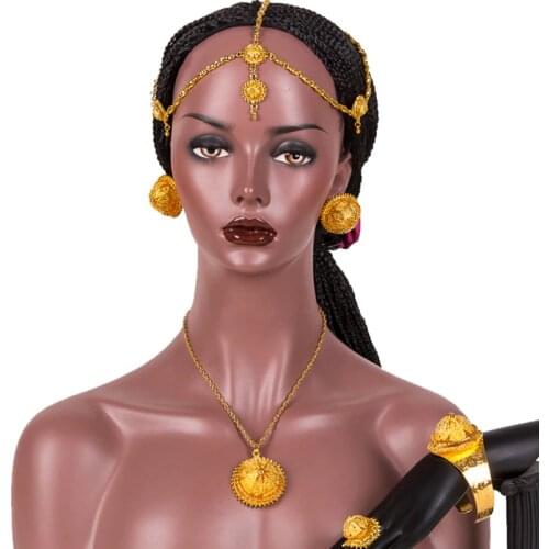 Gold Color Ethiopian set Jewelry Bride Wedding Forehead Pieces Africa Eritrea Habesha Gift Hair Pice for Women
