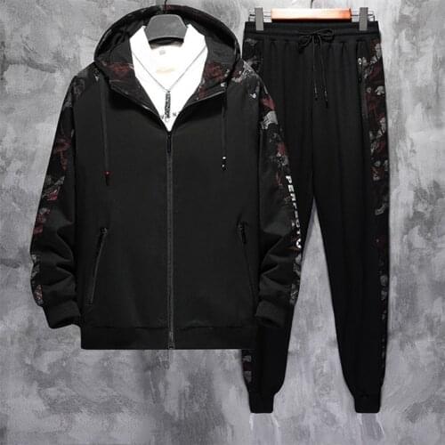 Spring new leisure suit male 9xl cardigan hooded sweater spring autumn large size thin section tide fat sports two-piece suit