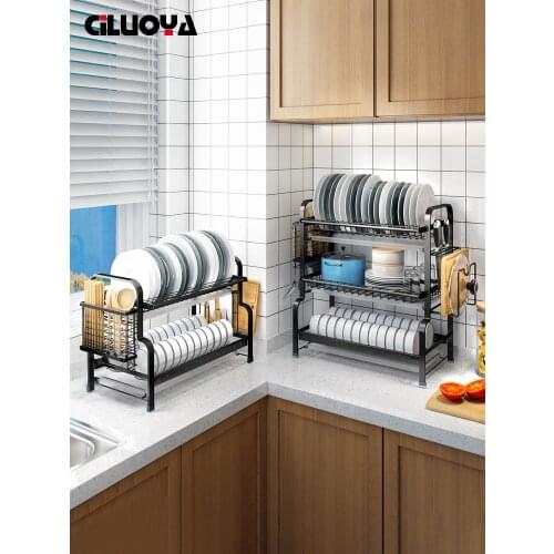 Kitchen storage rack / draining and drying rack / floor multi-functional double-layer storage rack for dishes and chopsticks