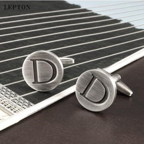 Lepton Letters D of an alphabet Cufflinks For Mens Antique Silver plated Round Letters D cuff links Men shirt cuffs Cufflinks