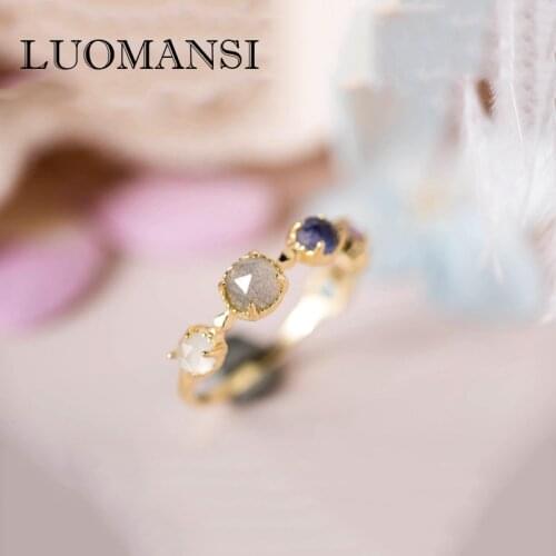 Luomansi Real Natural Topa Moonstone Labradorite Blue Iolite Amethyst 5 Gemstone Ring Woman S925 Silver OL Style Fine Jewelry