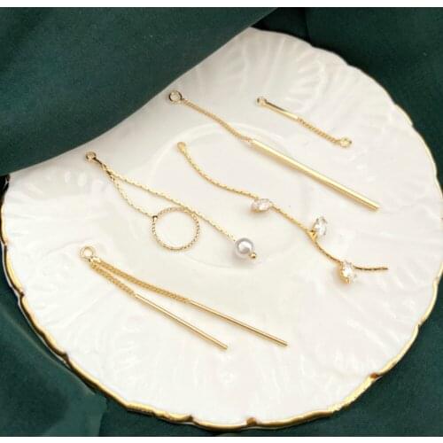 DIY earrings material high quality color retention copper plated real gold ear line tassel homemade earring material 2 pcs