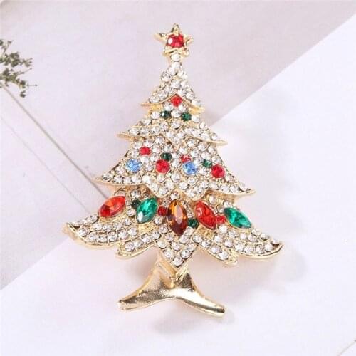 Fashion Christmas Tree Red Gold Color Star BROOCH Pin Crystal Vintage Brooch Christmas Gift For Women Girls