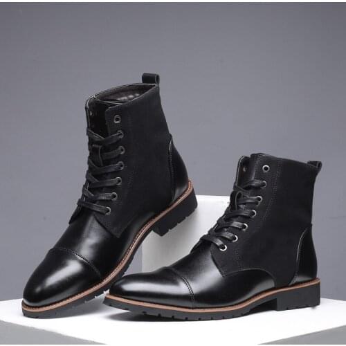 2020 new mens Plush mid top boots fashion military boots fashion cotton shoes High Quality Genuine Leather Men Luxury Boots