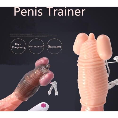 Candiway Male Masturbation Toy Penis Head Trainer Dual Jiggle Egg Condom Vibrator Tease Sex Toys For Man 1pc