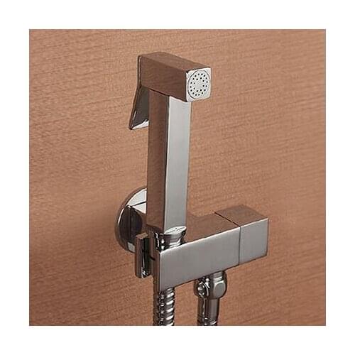 Bidet spray shower nozzle set chrome, Copper single cold water bidet faucet, Bathroom wall mounted toilet flushing device suit