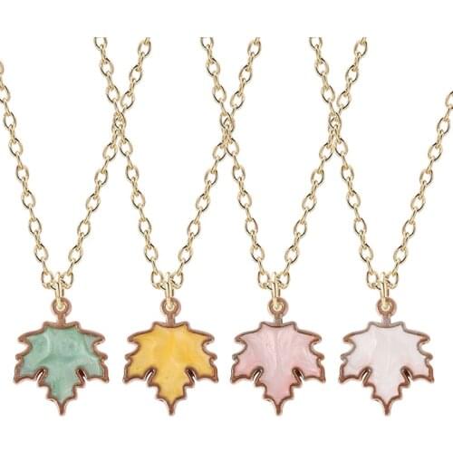 Bohemian Colorful Maple Leaf Zinc Alloy Pendant Necklace Female Clavicle Chain 2020 New Fashion Choker Jewelry Gift Hot Sale