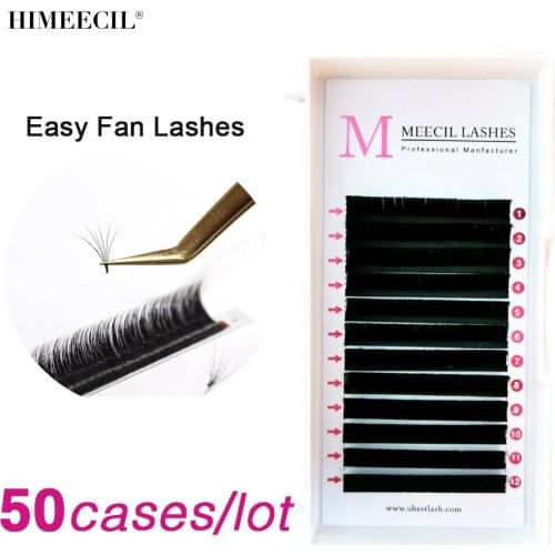 HIMEECIL 50pcs/lot Rapid Blooming Volume Eyelash Extensions Auto Bloom Individua Lashes Faux Mink Eyelashes Natural Lashes