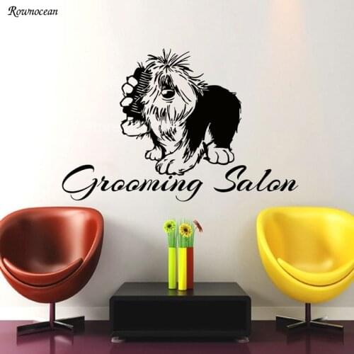 ROWNOCEAN Pet Shop Window Sticker Waterproof Funny Dog Wall Decal Vinyl Home Decor Grooming Salon Sticker Interior Art Z178