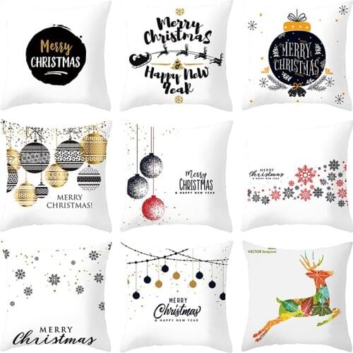 Christmas Pillowcase White Cushion Cover Sofa Throw Pillow Case Decorative 2021 Santa Deer Christmas Decoration For Home Natal