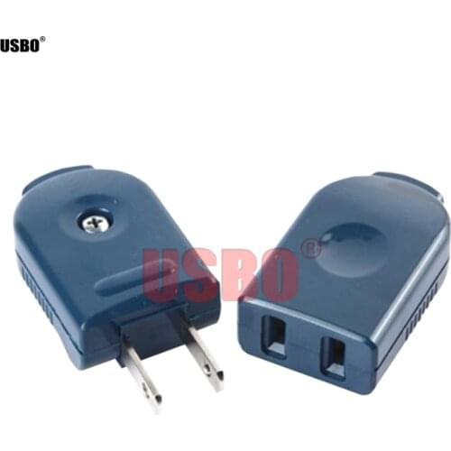 Blue 10A 250V American 2 pin 90 degree rotation male female wiring plug US AC power extension cord plug socket connector Type-A