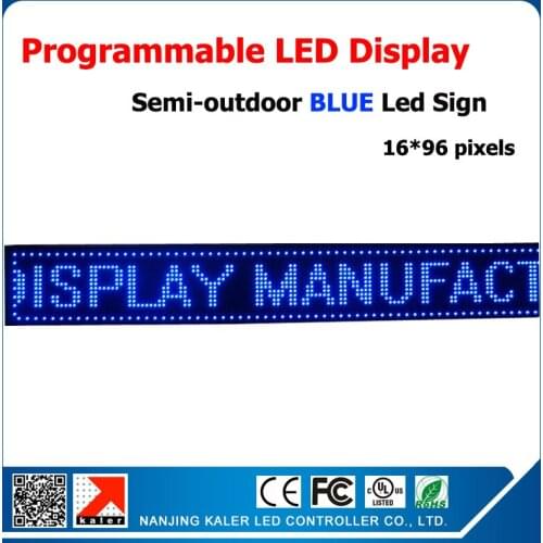 Blue color led display board 41*9 inches advertising signboard easy install scrolling message led screens china customized