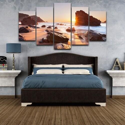 Modern HD Printed Wall Art Unframed Canvas Pictures 5 Pieces Sea Reef Sand Beach Sunrise Landscape Paintings Poster Home Decor