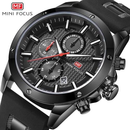 MINI FOCUS Sports Quartz Watches for Men Silicone Strap Army Chronograph Wristwatch Man Waterproof Luminous Relogios 0089G.02