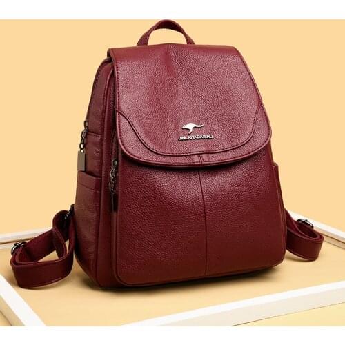 Bags For Women 2021 Fashion Simple Multifunctional Lady Backpack Large Capacity High Quality PU Leather Travel Female Bag Black