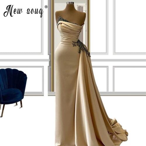 Light Champagne Beaded Mermaid Evening Dress 2021 Plus Size Long Prom Dress Celebrity Party Gowns African Women Evening Wear