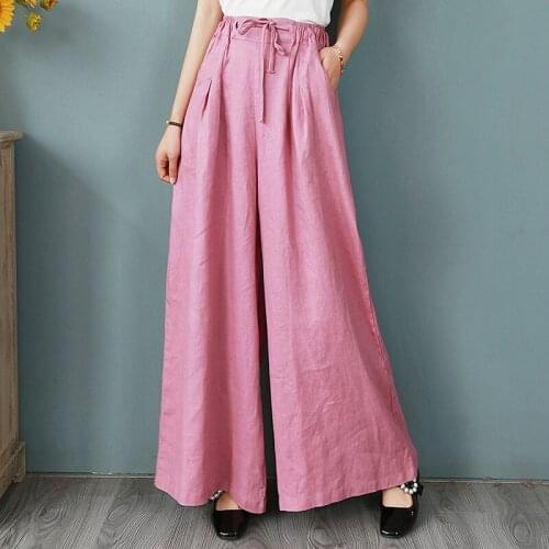 2020 Spring Fall New Womens Stretchy High Waist Black White Beige Linen Pants , Summer Korean Woman Clothes Trousers