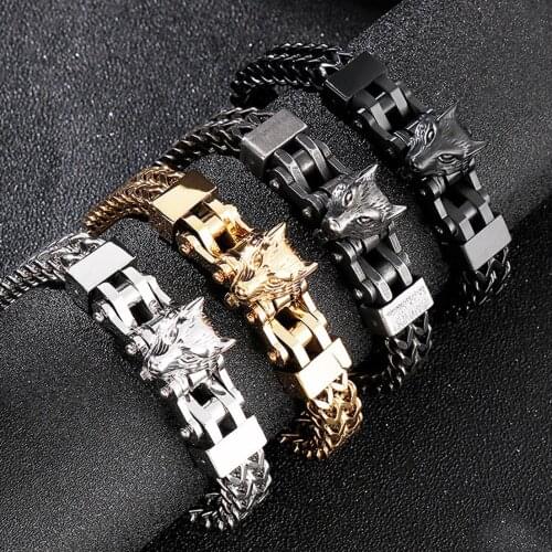 Punk Rock Vintage Viking Wolf Bracelet Animal Accessories Hiphop Men Stainless Steel Mesh Bike Biker Bangles Jewelry Wristbandt