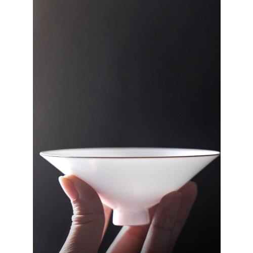Egg-Shell Porcelain Kung Fu Tea Cup Simple Tea Cup Handmade Master Cup Porcelain Large Rain-Hat Shaped Bowl Japanese Tea Cup
