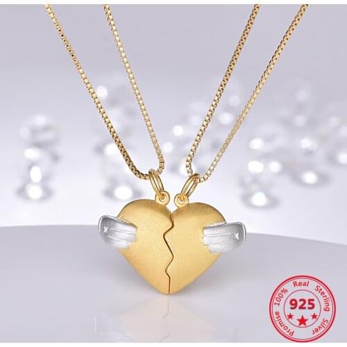 925 Sterling Silver Love Token Couple Necklace Female Pair Of Love Broken Time Set Chain Pendant