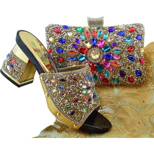 Full Crystal Design High Quality Italian Women Shoes and Bag Set African Individual design Matching Shoes and Bag