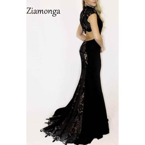 Ziamonga New Formal Black Lace Evening Dresses High Neck Sexy Wear Mermaid Elegant Prom Party Special Occasion Dress Gowns Longo
