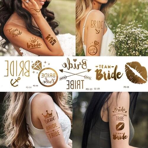 10pcs Body Art Flash Temporary Tattoos Fake Waterproof Diamond Lips Arrow Glass Tatoo Sticker For Bride Bridesmaid Marrige Party
