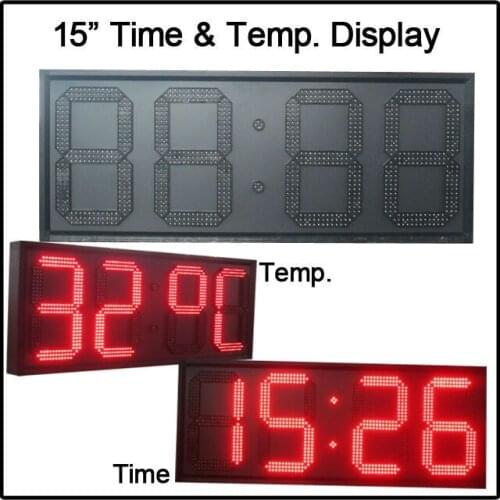 15" red color,temperature,time,led clock,led module,7 segment of the modules, semi-outdoor LED SIGNS