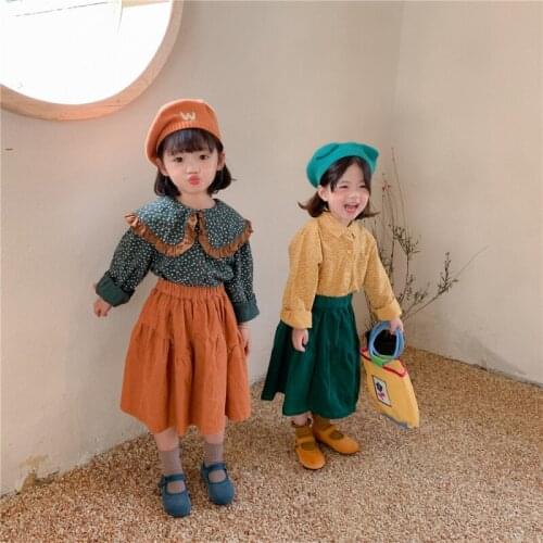 Girls Suits Blouse +Skirt 2Pcs/Sets 2021 Buttons Thicken Winter Autumn Warm Kids Toddler Kids Cotton Sport Sets Formal Children