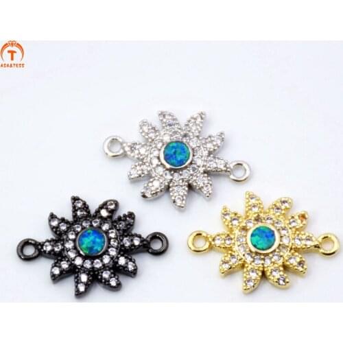 ASA&TESS Sun flower connector link blue opal clear CZ micro paved findinging/Cubic Zirconia CZ connector Rose Gold/black pendant