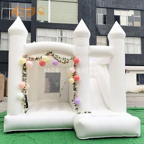 White jumping castle with slide Party rental inflatable bounce house slide combo