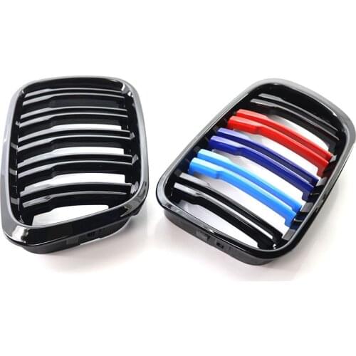 A Pair Car Styling Front Bumper Kidney Grill Grills Dual Slat M Color For BMW 3 Series E46 4-Door 4D 4DR 1998-2001 Racing Grills