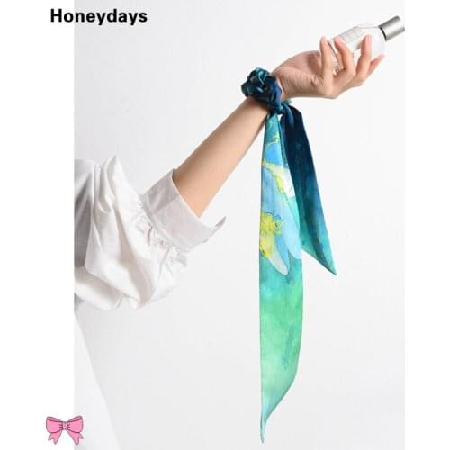 Double Sided Oil Painting Style Lady Silk Scarf Floral Letter Print Scarfs Headband Hair Accessories Office Scarves Holiday Gift