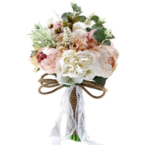Artificial Peony Rose Flower Bouquet for Bride Bridesmaid Handmade Wedding Bouquet Silk Bridal Bouquet Holding Flower