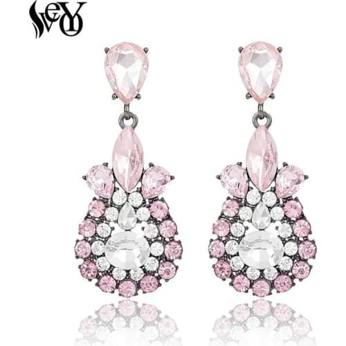 VEYO Classic Blue Water Drop Crystal Earrings for Woman Long Earrings for Wedding