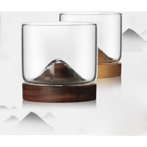 Creative small glass of whisky glass wine liquor cup Japanese household type mountain wood tap wine bubble tea cups
