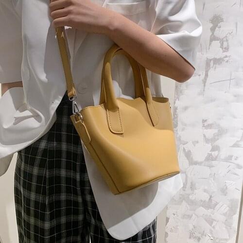 Small Simple PU Leather Bucket Shoulder Crossbody Bag for Women 2021 Fashion New Hot Summer Handbags and Purses Travel Totes