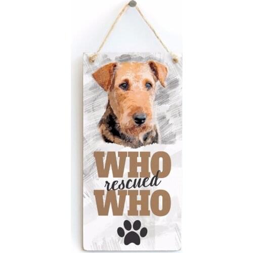Meijiafei Who Rescued Who - Rescue Dog Plaque For Airedale Terrier Gifts 10"x5"