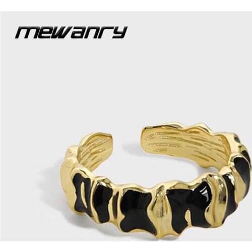 MEWANRY 925 Sterling Silver Rings New Trendy Elegant Vintage Simple Irregular Black Texture Party Jewelry Couples Accessories