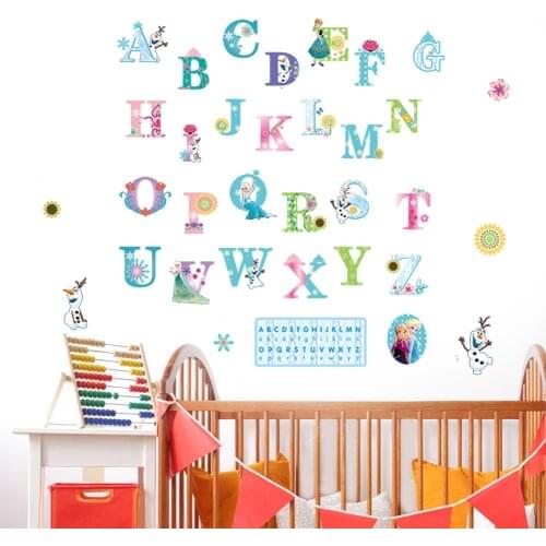 Cartoon Disney Frozen 26 English Letters Alphabet Wall Stickers For Kids Rooms Home Decor Children Bedroom Mural Wall Diy Decal