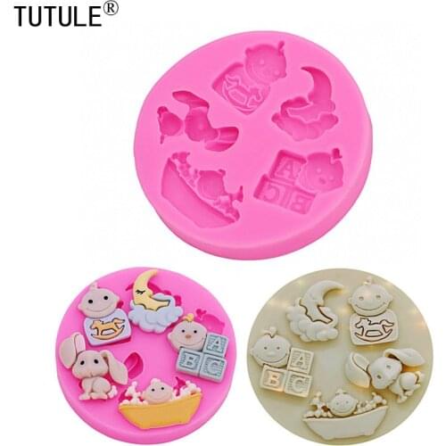 Cartoon moon children ABC rabbit baby diy material mold-epoxy Clay polymer Cake Chocolate Biscuit food grade silicone mold