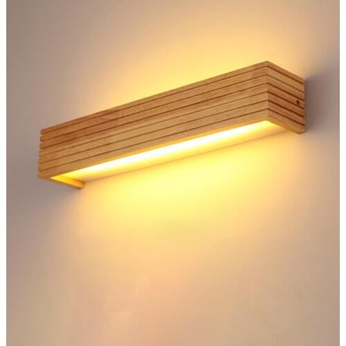 Nordic Wood Wall Lamp Led Mirror Light Bathroom Bedside Waterproof Rectangular Reading Lamp Bathroom Makeup Lamp