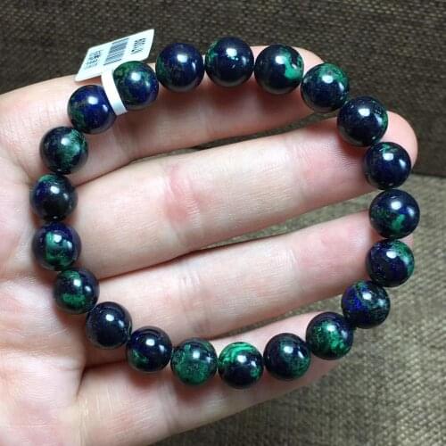 Genuine Natural Green Blue Malachite Azurite Strong Power Bracelet 9mm Stretch Gemstone Round Beads Woman AAAAAA
