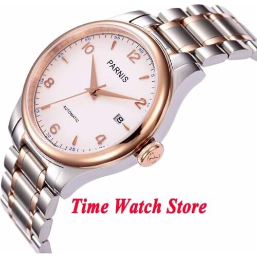 Parnis 38mm white dial date Luminous sapphire glass golden bezel 21 jewels MIYOTA Automatic movement Mens watch 784
