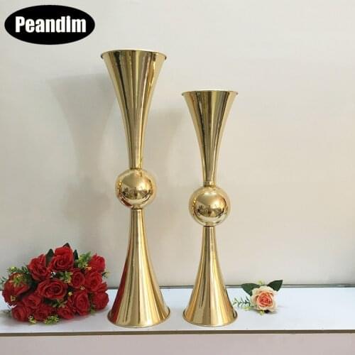 PEANDIM Gold Flower Vase Stand Metal Candle Holder Wedding Decoration Table Centerpiece Party Event Flower Road Lead 10pcs/lot