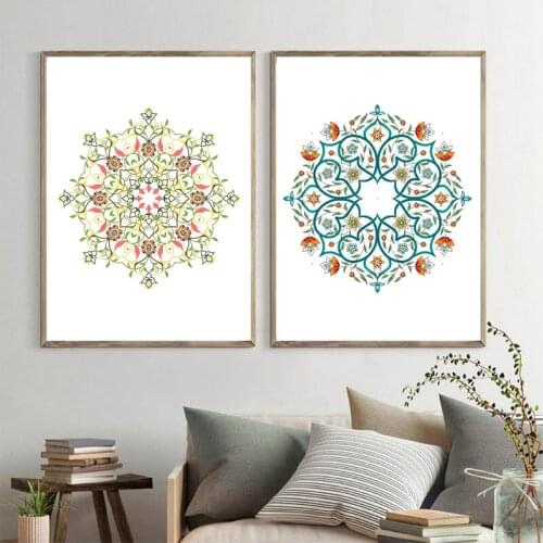 Mandala Pattern Print Turkish Style Poster Arabesque Bright Floral Islamic Canvas Painting Mural Home Decor