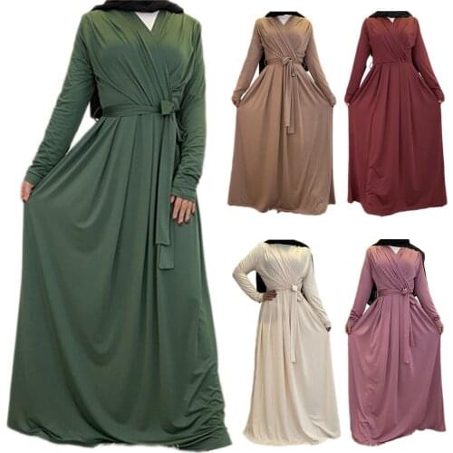 Dress Abayas Muslim Women Hijab Long Sleeve Ramadan Islamic Maxi Robe Gown Turkish Dubai Kaftan Arab Clothing Caftan Solid Color