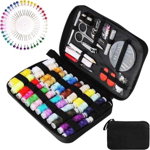 Portable sewing kit-with 130 sewing accessories and carrying bag-including various needles and 24 thread reels