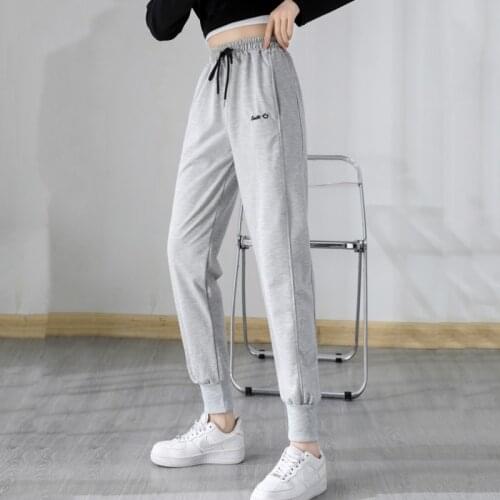 Zoki Casual Women Sweatpants Fashion Embroidery Autumn Elastic High Waist Black Pants Pocket New 2021 Fall Female Sweatpants